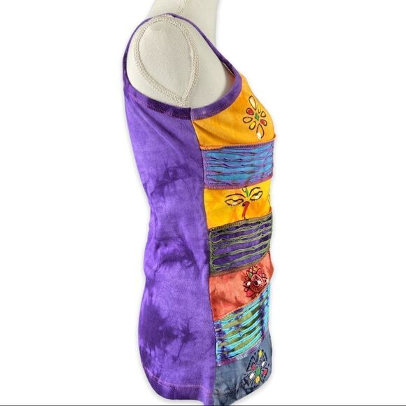 EUC Rising International 100% Cotton Vibrant Multicolor Whimsical Boho Tank Sz M - Picture 4 of 5